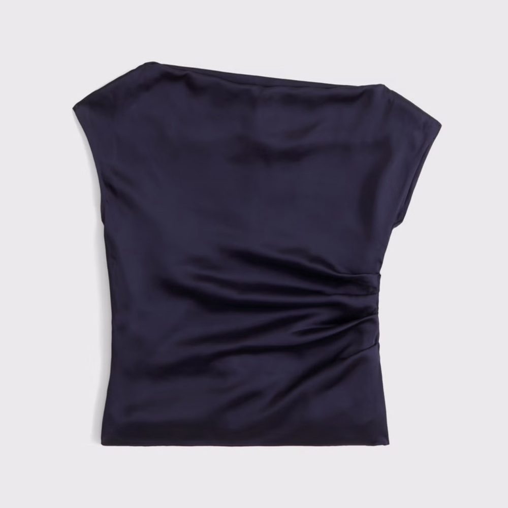 Abercrombie & Fitch Asymmetrical Draped Satin Top in Black